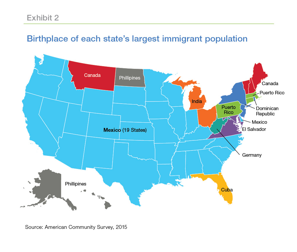 Map of birthplace of each state's largest immigrant population