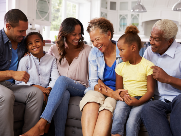 Family on couch