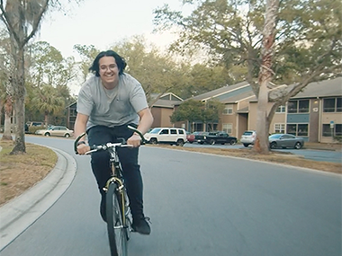 Man riding bike