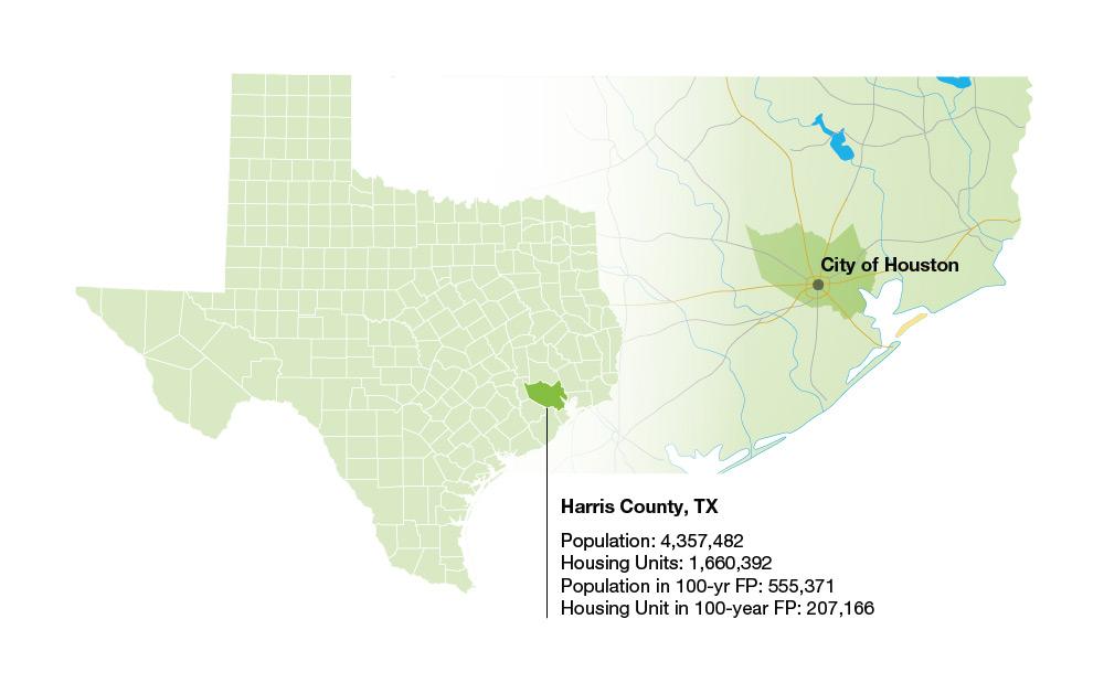 Map of Harris County, Texas showing study area for population and housing units