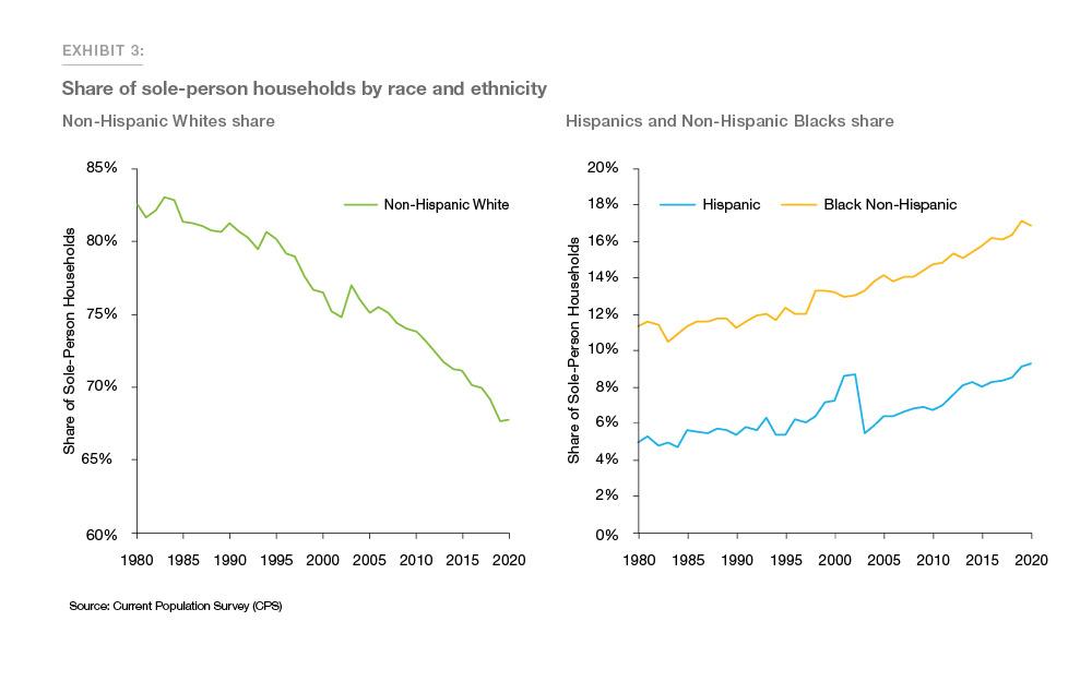 Exhibit 3: Share of sole-person households by race and ethnicity