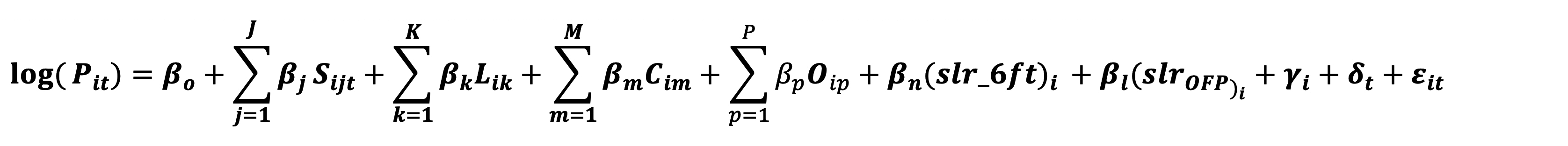 Equation 1: A hedonic model for the value of environmental amenity