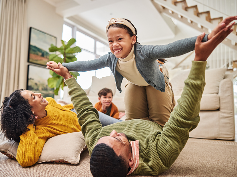 Family bonding in their living room